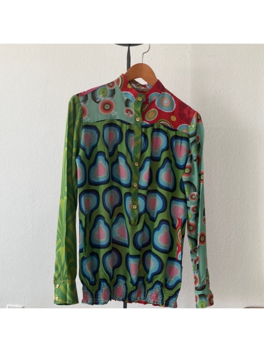Women’s Green Patterned Long-Sleeve Blouse - Multi-Color Print